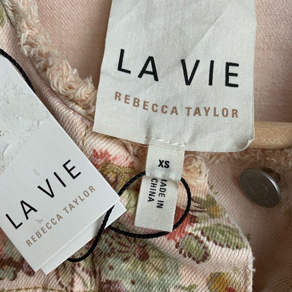 Rebecca Taylor La Vie peach Floral Denim Jean Jacket - Picture 3 of 8